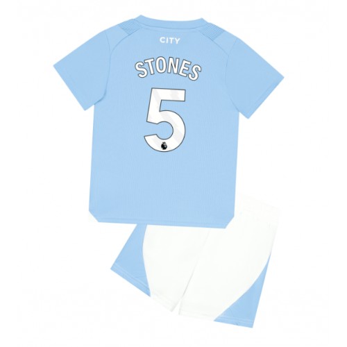 Fotballdrakt Barn Manchester City John Stones #5 Hjemmedraktsett 2023-24 Kortermet (+ Korte bukser)